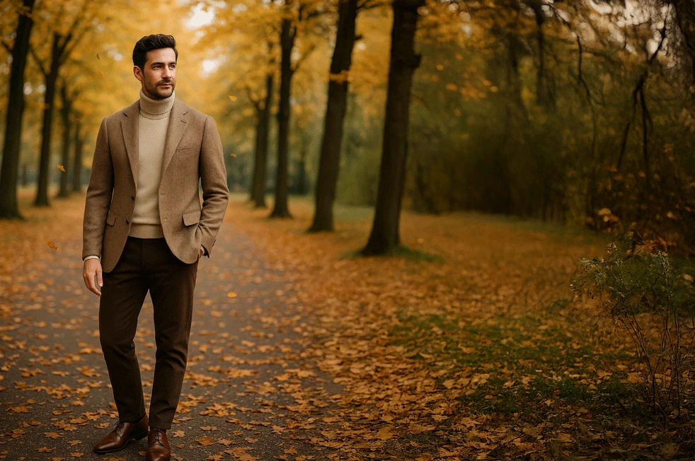 Edles Kaschmir-Sakko kombiniert mit Rollkragenpullover und Chino