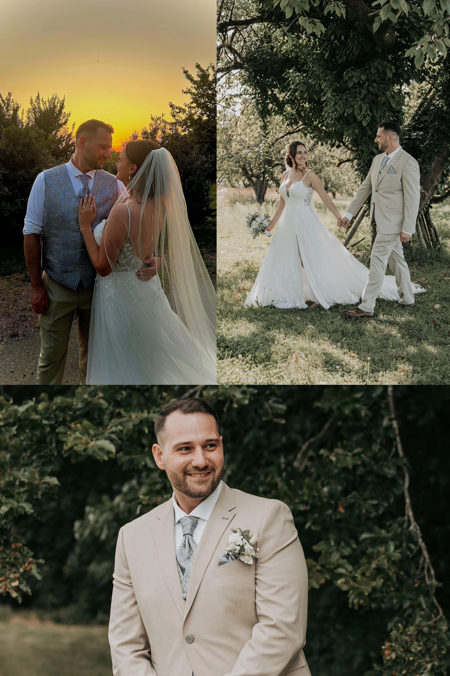 Ein frischgebackenes Hochzeitspaar in der Natur