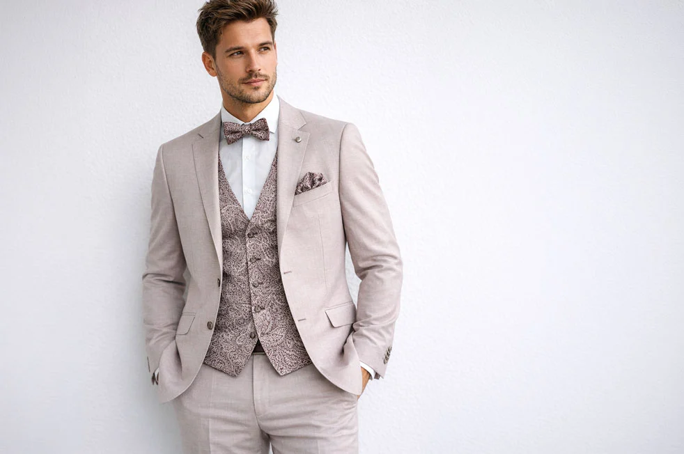 Accessoires für den Bräutigam mit Schleife, Weste und Einstecktuch