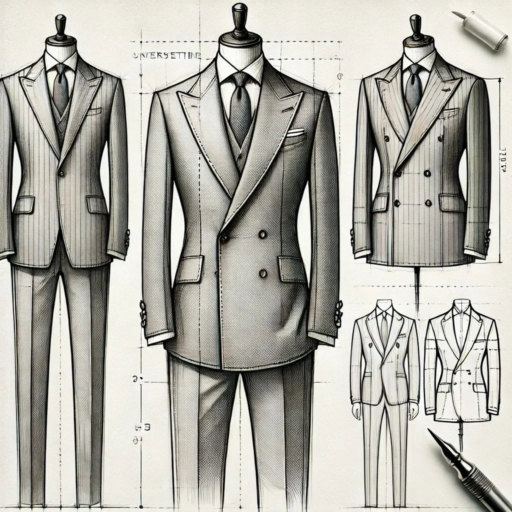 Skizze eines zweireihigen Anzugs aus der Lahrer Kleiderfabrik
